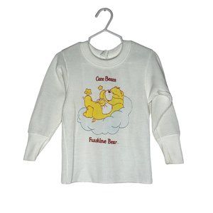 Vintage 80s Care Bears Thermal Long Sleeve Tee White Funshine Bear Cloud Size 2T